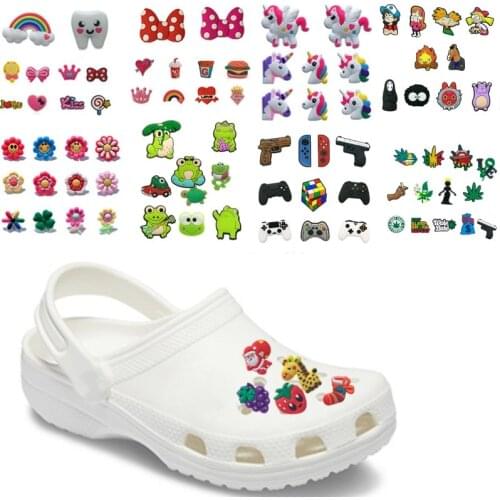 50PCS Cute Animal Dog Fish Cat PVC Shoe Charms Medical Shoes Accessories Flower Gem Rainbow Zodiac Ornaments Fit Shoes Kids Gift