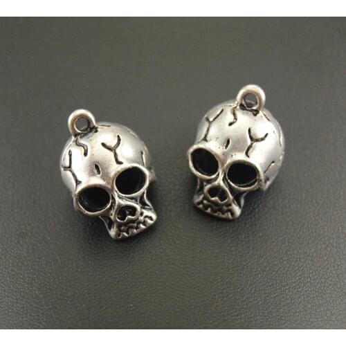 2pcs Silver Color Metal Alloy 15x23mm 3D Skull Beads Fit Charm Jewelry Making DIY Handmade Craft A1153