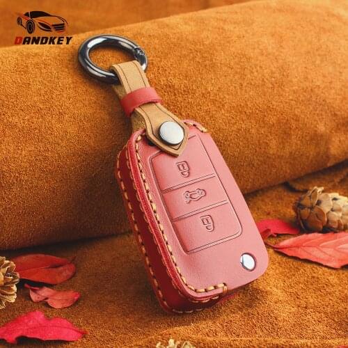 Dandkey Flip Genuine Leather Key Case For VW Volkswagen Polo Golf 7 Tiguan For Skoda Octavia For SEAT Ateca Leon Ibiza 2015-2017