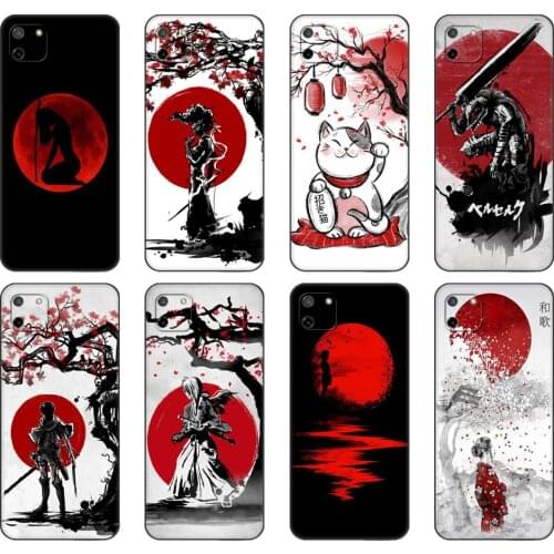 Black tpu Case For OPPO Realme C11 Case For Realme C 11 RealmeC11 Back RMX2185 Case Cover Bumper Japanese Red Sun Anime