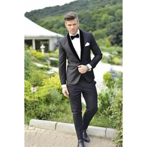 Tailored High Quality Black Mens Casual Suit 2 Pieces Fashionable Simple Groom Wedding Classic Dress Jacket Pants traje hombre