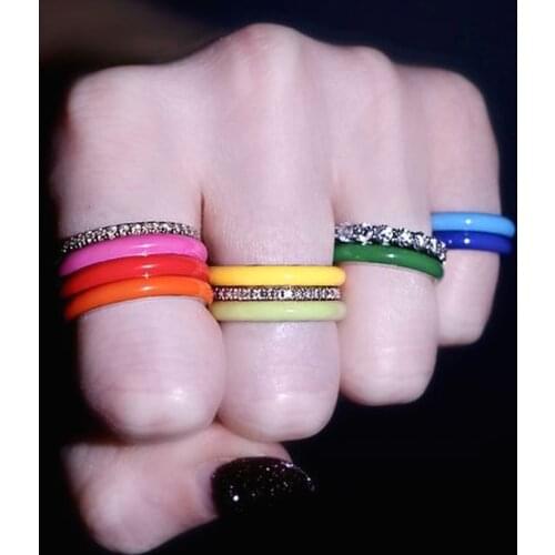 New Colorful White Blue Green Neon Enamel Stacking Bands Finger Ring For Women Gold Color Fluorescent Eternity Fashion Jewelry