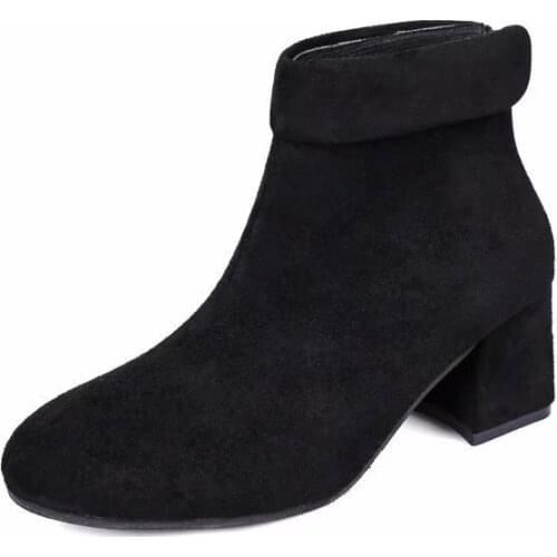 Spring And Autumn High Heels Sweet Cute Round Head Simple Classic Style Suede Ankle Boots Ladies Short Boots Black Beige B22-53