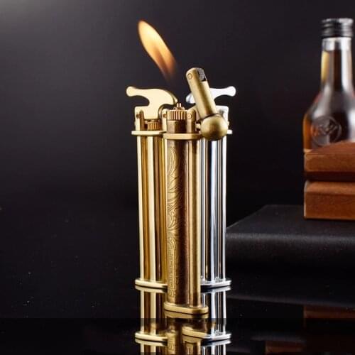 Retro JiFeng Unusual Vintage Three Trident Pure Brass Flame Gasoline Flint Lighter Butane gas Cigarette Lighter Gadgets For Men