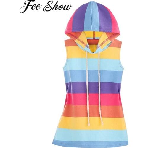 Dress For Girls Colorful Striped Kid Girls Summer Princess Rainbow Dress Casual Hooded A-Line Dresses Teenage Clothes 2 3 5 6 8Y
