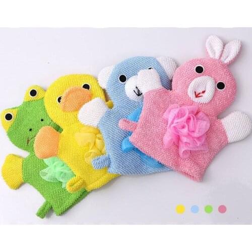 Cartoon Animals Kids Bath Mitten Buddy Duck Frog Rabbit Fun Children Washing Bath Gloves Baby Bath Rub Towel Wholesale