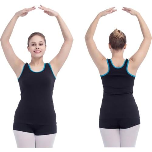 Retail Wholesale Cotton/Lycra Black and Purple,Black and River Blue Racer Back Top Dance for Ladies and Girls