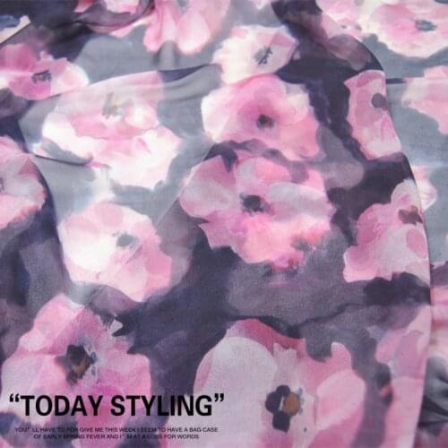 LEO&LIN Large Wide Dark Purple Floral Silk Georgette Chiffon Clothing Fabric DIY Sewing