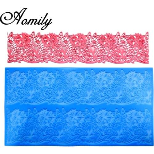 Aomily 40x25cm Double Holes Lace Flower Silicone Mold Wedding Cake Border Decoration Fondant Cake Surround Food Grade Mat Baking