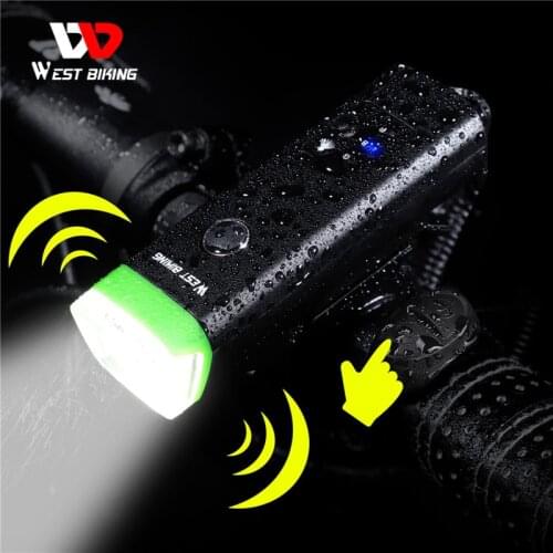 WEST BIKING Bike Front Light Set USB Charging Smart Induction LED Headlight With Horn Bike Light Waterproof Cycling Flashlight