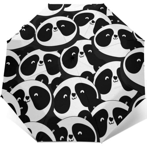 Black And White Panda Heads Windproof Automatic Folding Inverted Umbrella Portable Paraguas for Man Woman