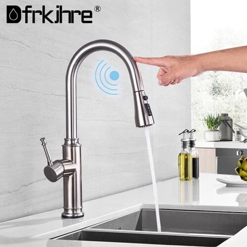 Pull Out Brushed Nickel Sensor Kitchen Faucets Stainless Steel Smart Induction Mixed Tap Touch Control Sink Tap Torneira Cozinha