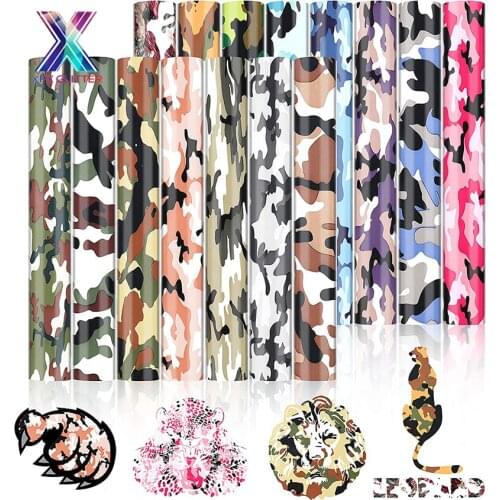 XINFANGXIU 25x100cm Camouflage Heat Transfer Vinyl Camo Pattern HTV Assorted Colors Bundle Iron on For Cricut T-Shirt DIY Cricut
