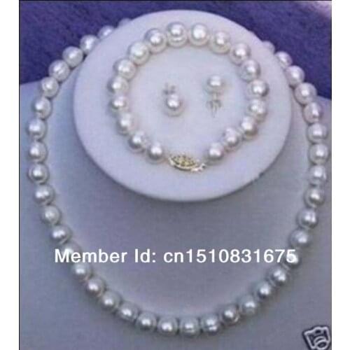 Women Gift word Love women Fashion Jewelry 9-10mm White Cultured Pearl Necklace Bracelet Earring Setxu59