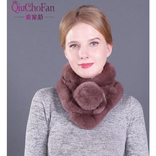 Rabbit Fur Scarf For Women Winter 2018 Brand Luxury Knitted Female Real Fur Scarf Rex Collar Warm Neck Color Pompoms