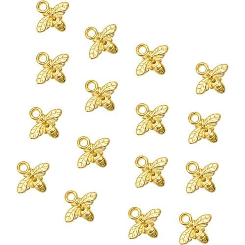 10Pcs Charms Golden Alloy Bee Cute Honeybee Pendant Wholesale For Necklace Earring DIY Handmade Jewelry Making Craft Supplies