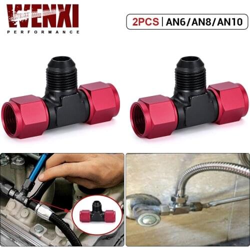 2 Pieces Aluminum Flare Tee Fitting AN6 AN8 AN10 Female Male Tee On Side Thread Water Gas Oil Fitting Adapter Accessories