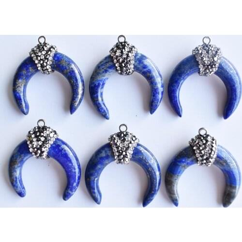 2020 new Fashion high quality natural lapis lazuli ox horn shape pendants for jewelry making 6pcs/lot Wholesale