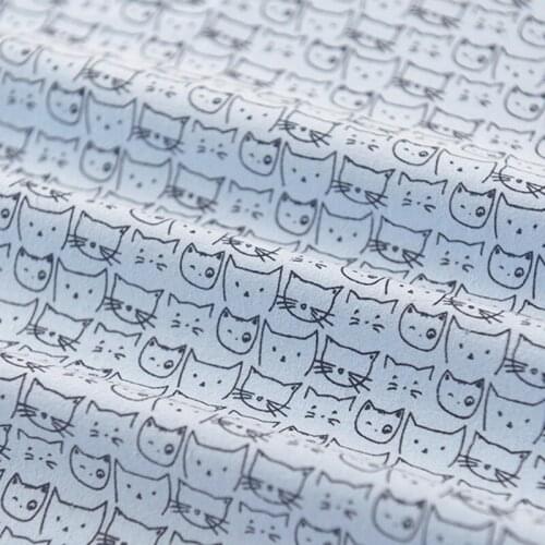 50*145cm Sky Blue Full Size Cat Head Cotton And Linen Cloth Book Cover Tablecloth Door Curtain Sofa Towel Handmade Diy Fabric