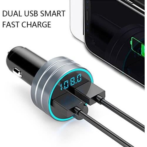 3.1A Dual QC Port Car FM Transmitter Kit BT MP3 Music Player USB Charger With Soft LED Light Built-In Smart Chip Car Charger