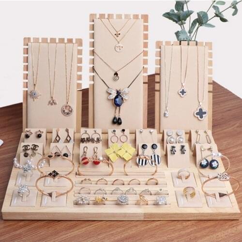 Beige Bamboo Jewelry Stand Shooting Live Jewellery Display Props For Women Earrings Necklaces Display Stand Pendant Hanger