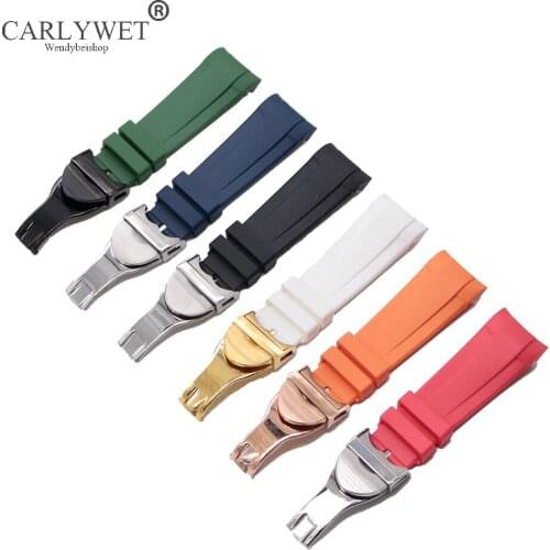 CARLYWET 22mm Black Blue Orange Red Green White Waterproof Silicone Rubber Watch Band Straps Bracelets For Tudor Black Bay