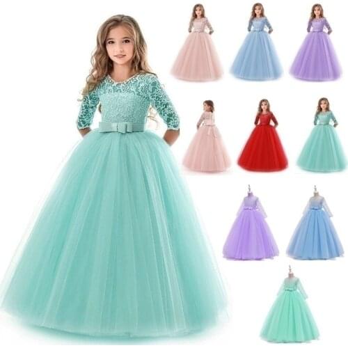 Long Evening Dress Children Flower Girl Dresses Teenager Wedding Communion Lace Prom Gowns Size 9 10 12 14 Yrs Birthday Outfits