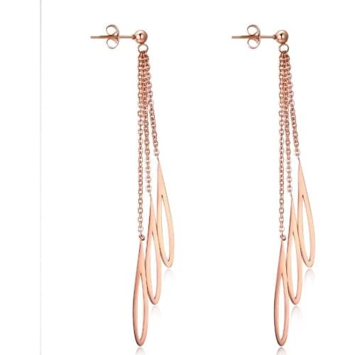 Elegant Hollowed out Waterdrop long Stainless Steel Tassels Drop Earrings For Women Rose Gold Color Drop Jewelry Gift