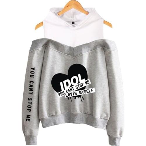 Personality New Fashion K-pop Bangtan Hoodie IDOL You Can't Stop Me Love Myself womens Bangtan Boys hooded off-shoulder Hoodies