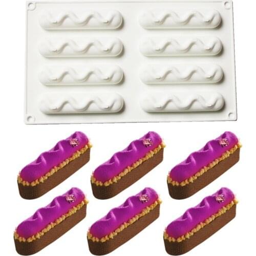 Dessert Silicone Mold Cake Decorating Tools 8 Holes Wave Oval Curved For Baking Mould Mousse Chocolate Tools