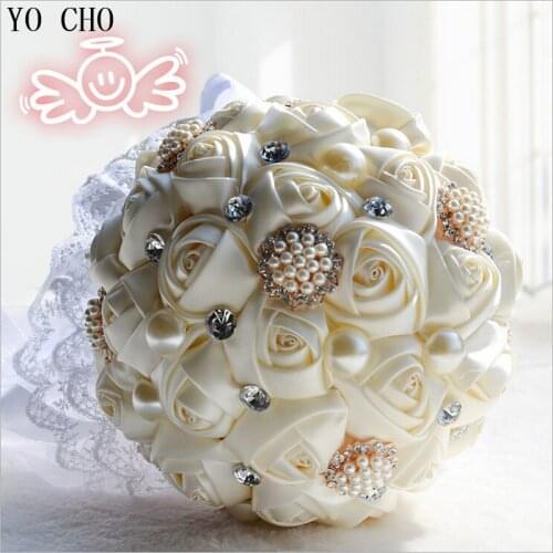 Artificial bridal bouquets crystal jewelry pearl flower bouquet supplies wedding flowers Ivory white silk wedding bouquets
