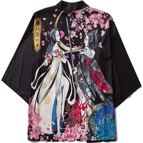 Kimono Cardigan Japan Style Print Vintage Harajuku Blouse Sunscreen Cartoon Shirts Japanese Batwing Sleeve Yukata Men Couple