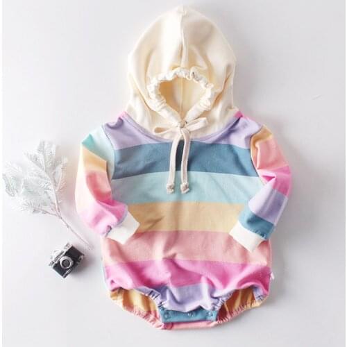 Baby Boys Girls jumpsuit Newborn Autumn Rainbow Hooded Romper Long sleeve Bodysuit Cotton Baby Clothes