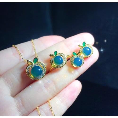 925 sterling silver jewelry sets necklace anillos oorbellen Mexican blue amber jewelry three-piece set bijoux femme