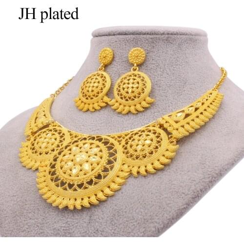 Jewellery set gold color collares necklace earrings set Dubai wedding ornament bridal gifts for women African party jewelry sets
