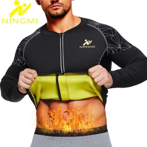 NINGMI Hot Shirt Neoprene Sauna Weight Loss Waist Trainer Shirt for Men Corset Vest Jacket with Zipper Body Shaper Tank Tops