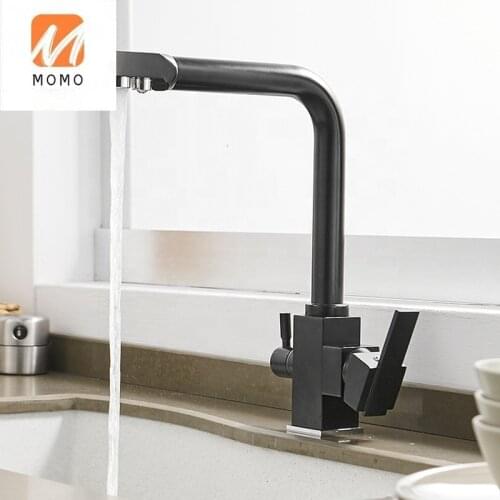 Matte black drinking water tap water filter system sink faucet, 3 way dual handle brass kitchen faucet for water purifier