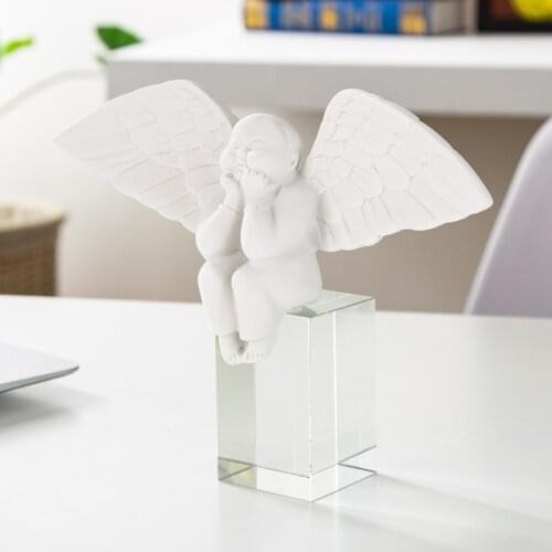 Cute Colorful Ceramics Wings Angel Fat Dolls Desktop Ornaments Crystal Glass Base Bookshelves Cabinet Soft Home Decorations
