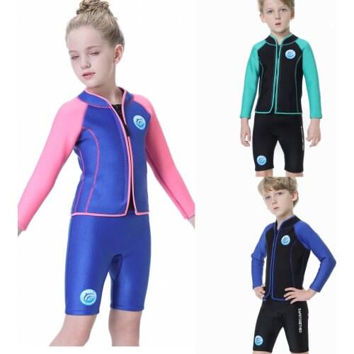 2.5MM Neoprene Wetsuits Kids Two-piece Suit Swimwears Diving Suits Short Sleeves Surfing Children Rash Guards Front Zipper Suit