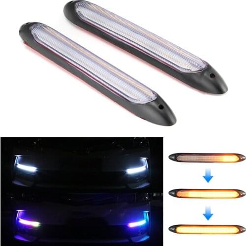 Niscarda 2x Led Car DRL Daytime Running Lights Waterproof Universal Auto Headlight Sequential Turn Signal Yellow Flowing Lamp