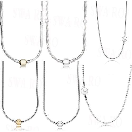 New High Quality Classic 925 Silver Barrel Buckle Moments Two Tone Necklace Essence Series Original Ladies Jewelry With Charm