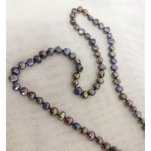 17'' 43cm Women Jewelry necklace 9x10mm black brown gray colors baroque flat pearl handmade Real cultured freshwater pearl gift