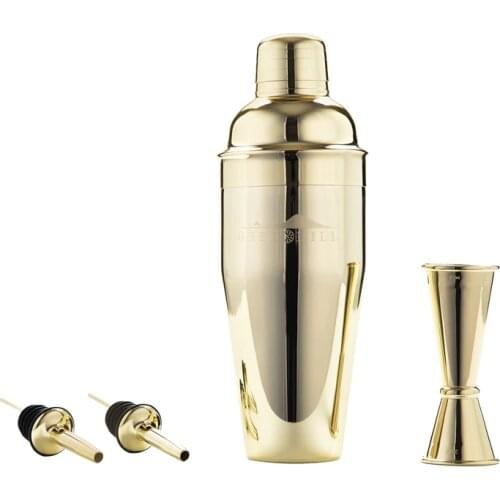 Premium 4 Pieces Cocktail Shaker Set: 750ml (24oz) Cobbler Shaker, 25/50ml (1/2oz) Jigger and 2 Pourers in 18/8 Stainless Steel
