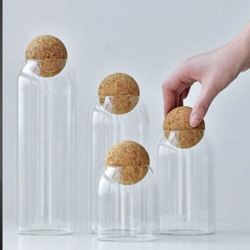 Cork Lead Free Glass Bottle Sealed Canister Lovely Storage Flower Tea Pot with Lid Small Round Transparent Household