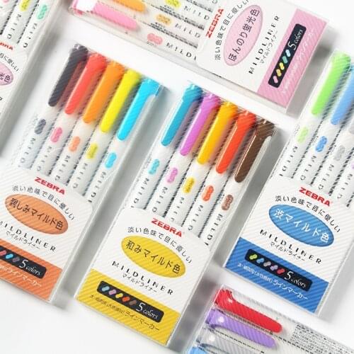 5pcs/set zebra mildliner color Japanese stationery double headed fluorescent pen hook pen color Mark pen kawaii WKT7 Highlighter