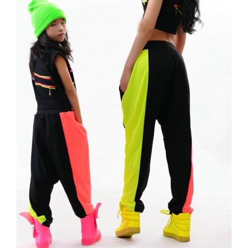 Kids Adults Harem Hip Hop Dance Pants Sweatpants Performance Costumes female stage wear Neon Jazz trousers