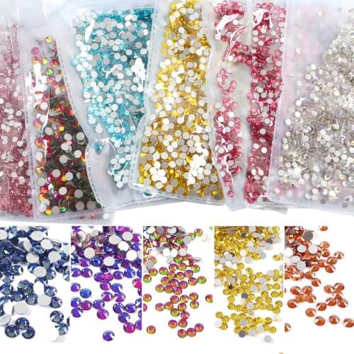SS6 SS10 SS12 SS16 SS20 SS30 Non Hotfix Luxe Flat Back Glass Rhinestones Clear Crystal 35 Colors Glue On Stones for Decoration