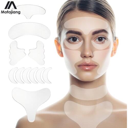 Reusable Silicone Wrinkle Removal Sticker Facial Lifting Strips Set Forehead Neck Line Remover Eye Patches Anti Aging Skin Pads