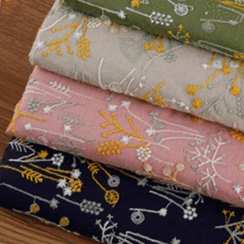 1.2X0.5m Ramie cotton embroidered cloth fabric plant small flower embroidered handmade DIY dress book cover decorative fabric
