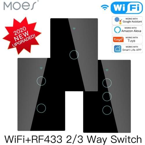 Smart Glass Panel Switch Smart Life/Tuya App Multi-Control Association, Voice Control with Alexa,Google Home,1/2/3 Gang Black